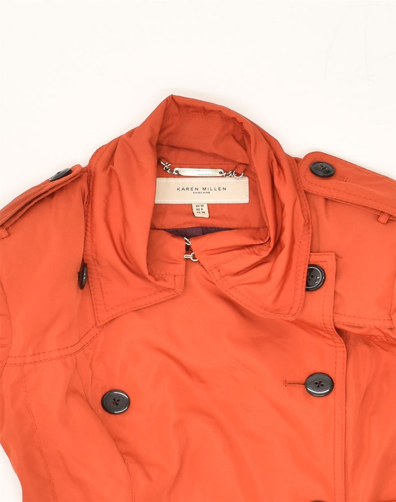 KAREN MILLEN Womens Double Breasted Overcoat UK 10 Small Orange Polyester | Vintage Karen Millen | Thrift | Second-Hand Karen Millen | Used Clothing | Messina Hembry 