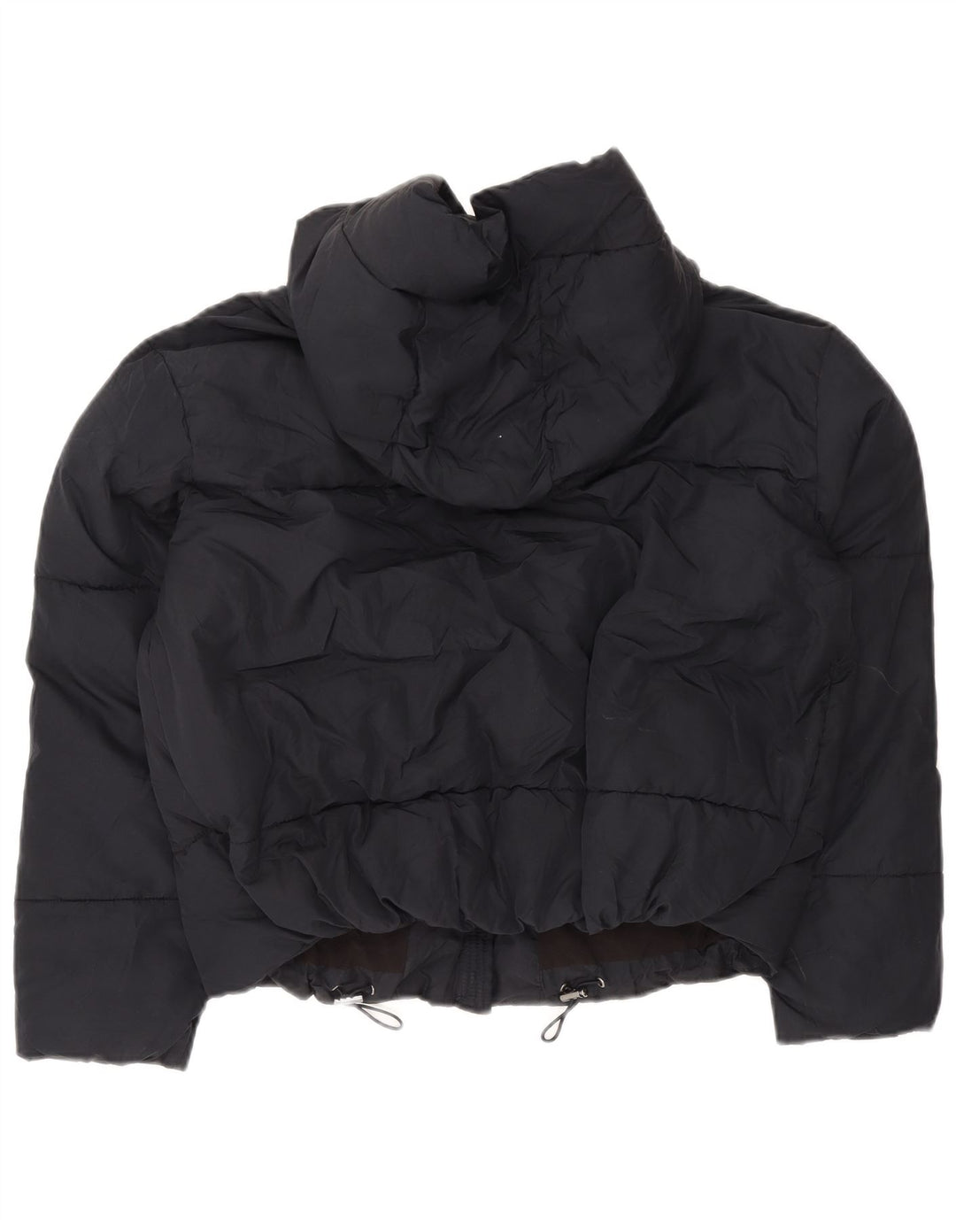 Zara Womens Oversized Crop Hooded Padded Jacket UK 6 XS Navy Blue Polyester