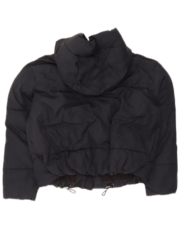 Zara Womens Oversized Crop Hooded Padded Jacket UK 6 XS Navy Blue Polyester