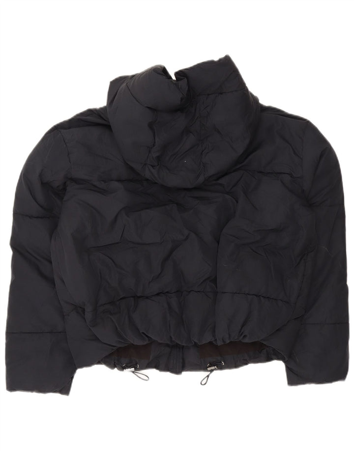 Zara Womens Oversized Crop Hooded Padded Jacket UK 6 XS Navy Blue Polyester