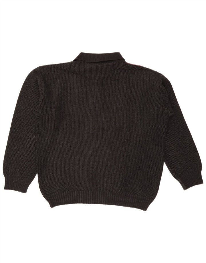 Vintage Mens Polo Neck Jumper Sweater Medium Black Colourblock