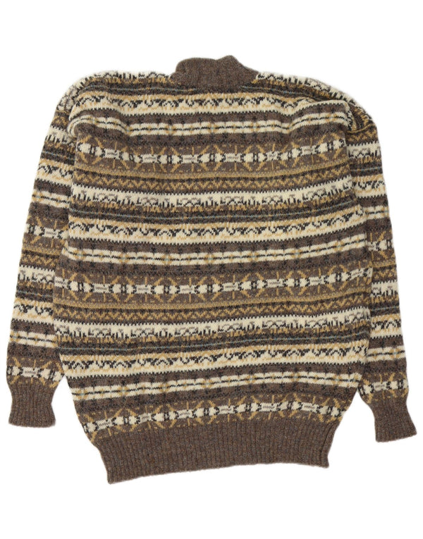 PAOLO DI QUINTO Mens Turtle Neck Jumper Sweater Large Brown Fair Isle