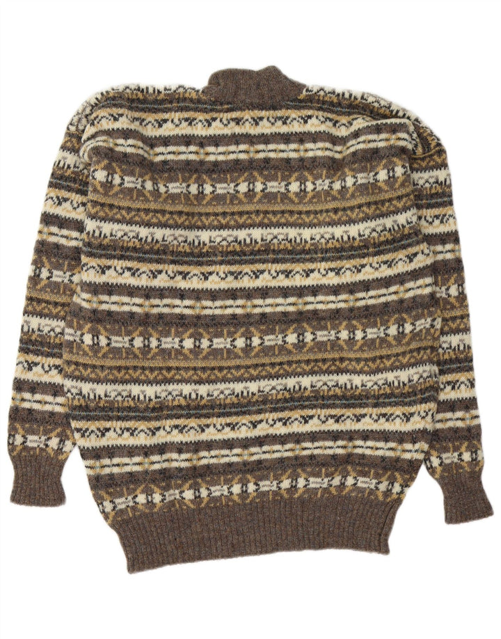 PAOLO DI QUINTO Mens Turtle Neck Jumper Sweater Large Brown Fair Isle