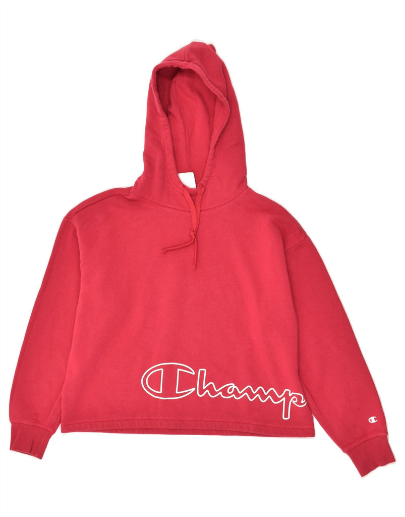 CHAMPION Womens Graphic Hoodie Jumper UK 14 Medium Pink Cotton | Vintage Champion | Thrift | Second-Hand Champion | Used Clothing | Messina Hembry 