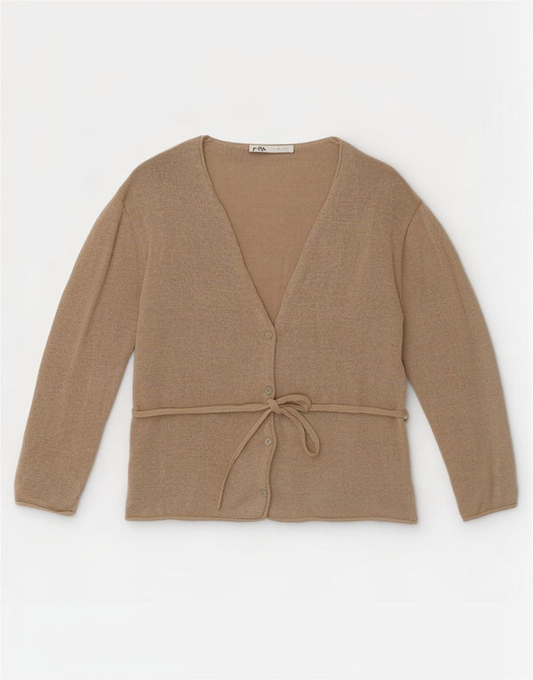 Zara Womens Classic Fit Cardigan Sweater UK 10 Small Khaki Linen