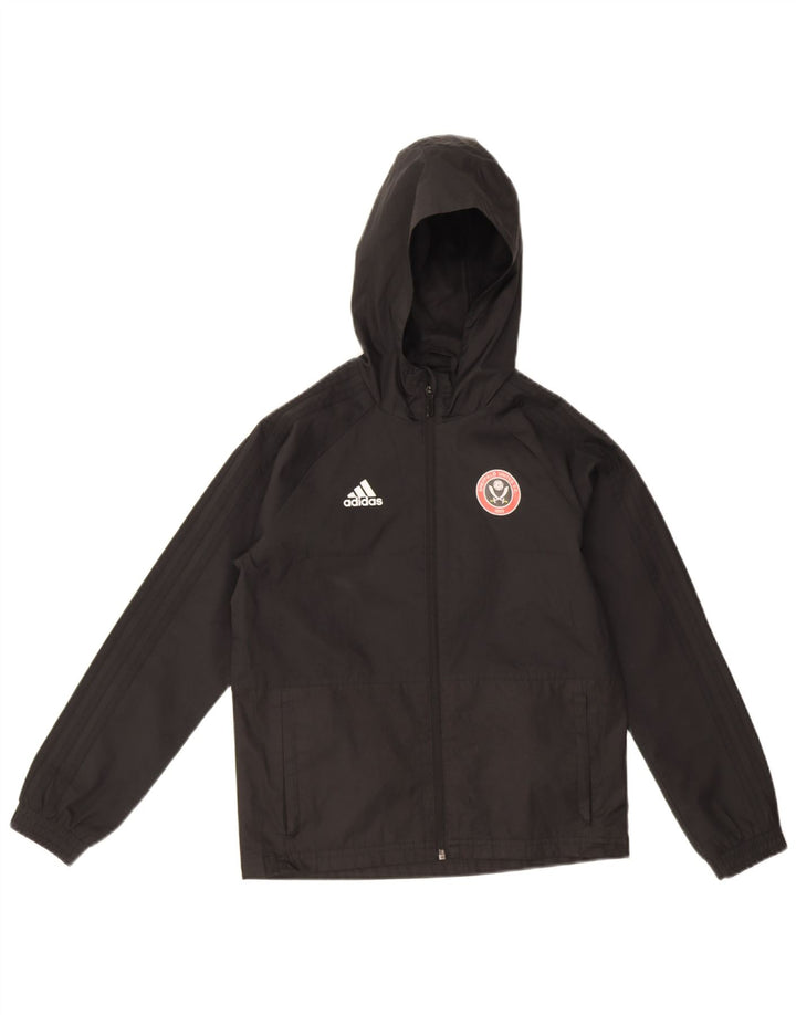 Adidas Boys Hooded Rain Jacket 9-10 Years Black Polyester