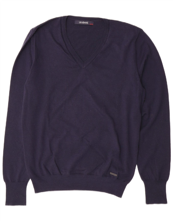 LIU JO Womens V-Neck Jumper Sweater UK 18 XL Navy Blue Wool