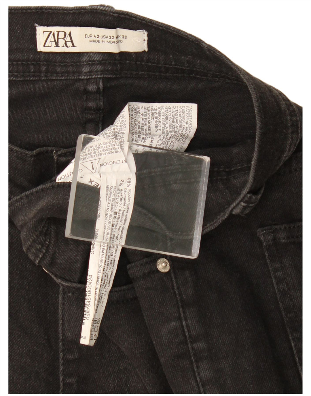 Zara Mens Slim Jeans EU 42 Large W32 L30 Black Cotton