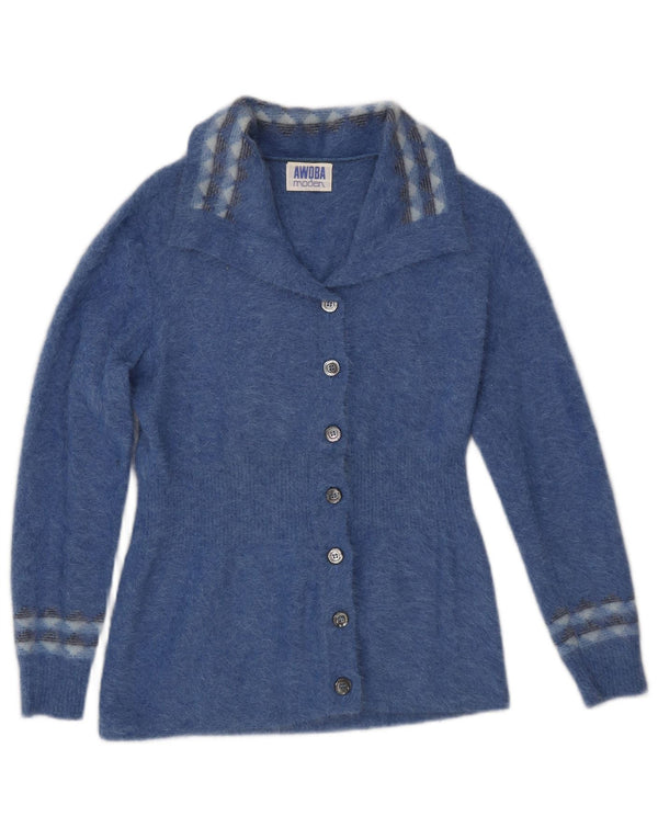 Awoba Womens Cardigan Sweater UK 10 Small Blue Geometric Angora