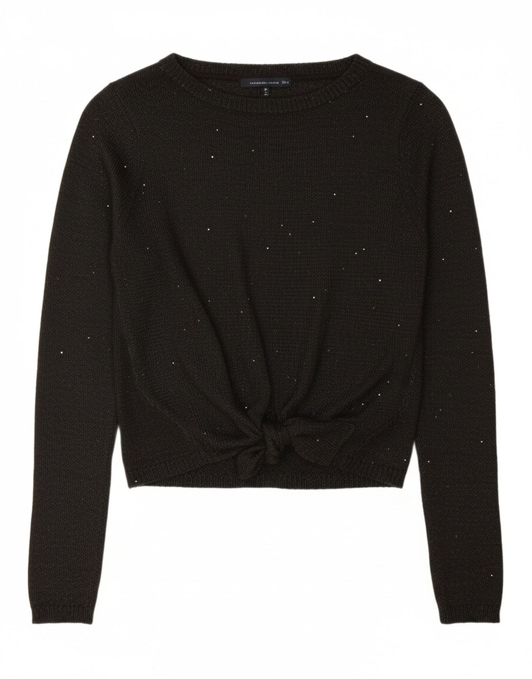 ZARA Womens Front Tie Boat Neck Jumper Sweater UK 12 Medium Black Flecked Vintage Zara and Second-Hand Zara from Messina Hembry 