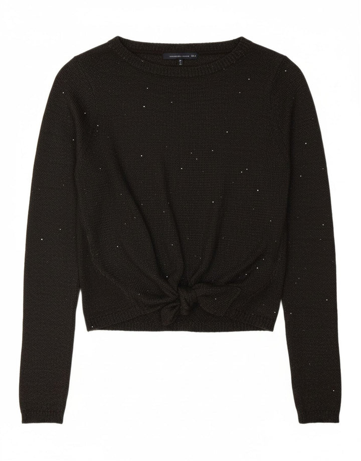 ZARA Womens Front Tie Boat Neck Jumper Sweater UK 12 Medium Black Flecked Vintage Zara and Second-Hand Zara from Messina Hembry 