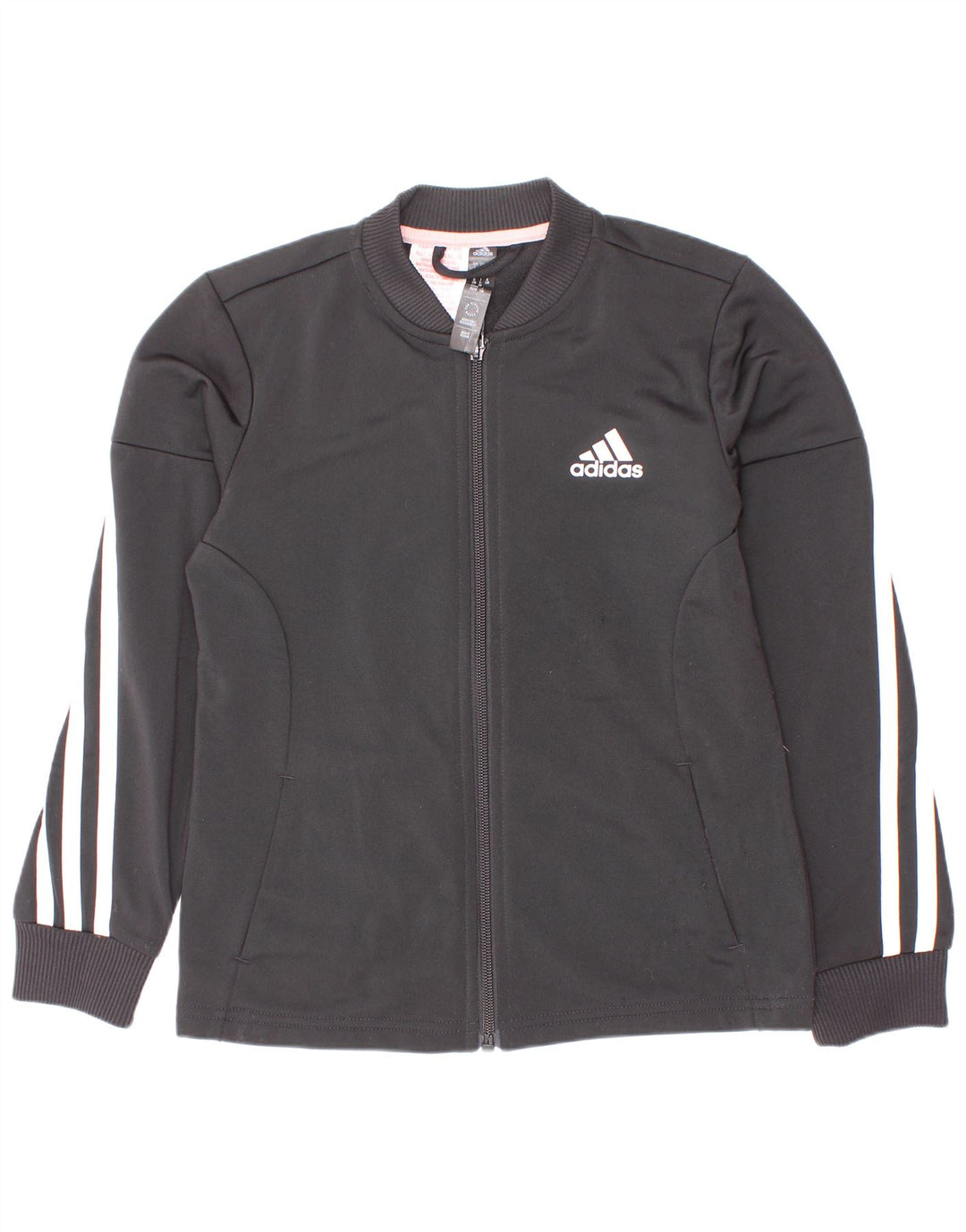 Adidas Girls Tracksuit Top Jacket 7-8 Years Black Pinstripe Polyester