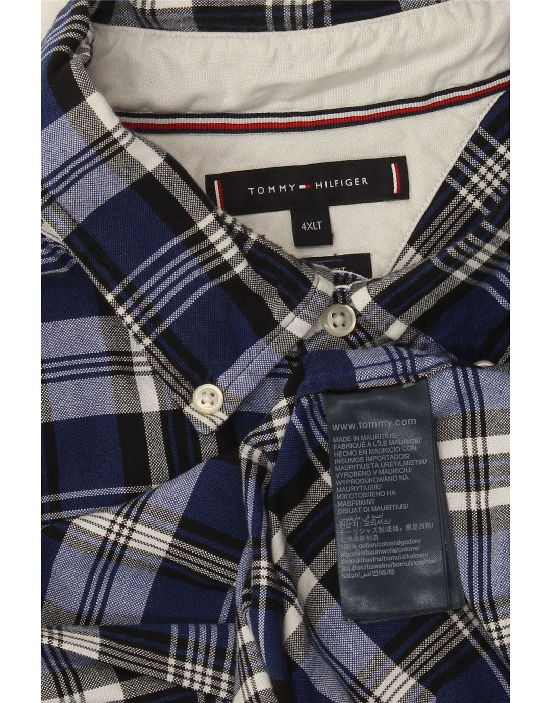 Tommy Hilfiger Mens Tall Shirt 4XL Navy Blue Check Cotton