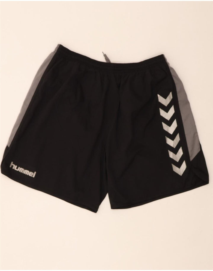 HUMMEL Mens Graphic Sport Shorts 2XL Black Colourblock Vintage Hummel and Second-Hand Hummel from Messina Hembry 