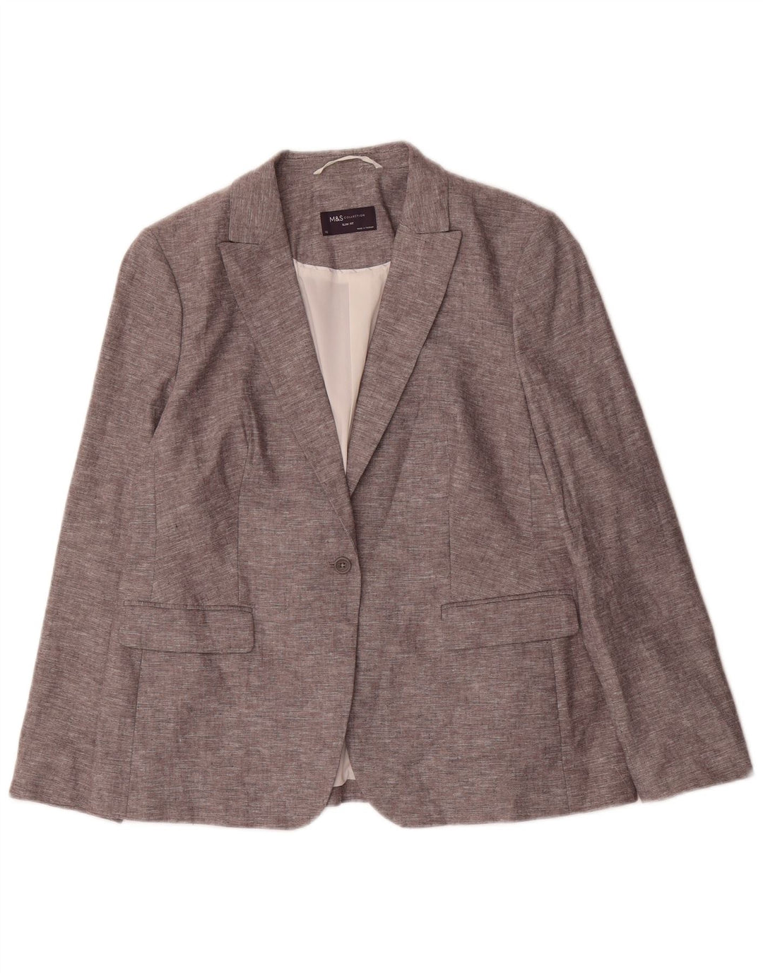 Marks & Spencer Womens 1 Button Slim Fit Blazer Jacket UK 16 Large Grey