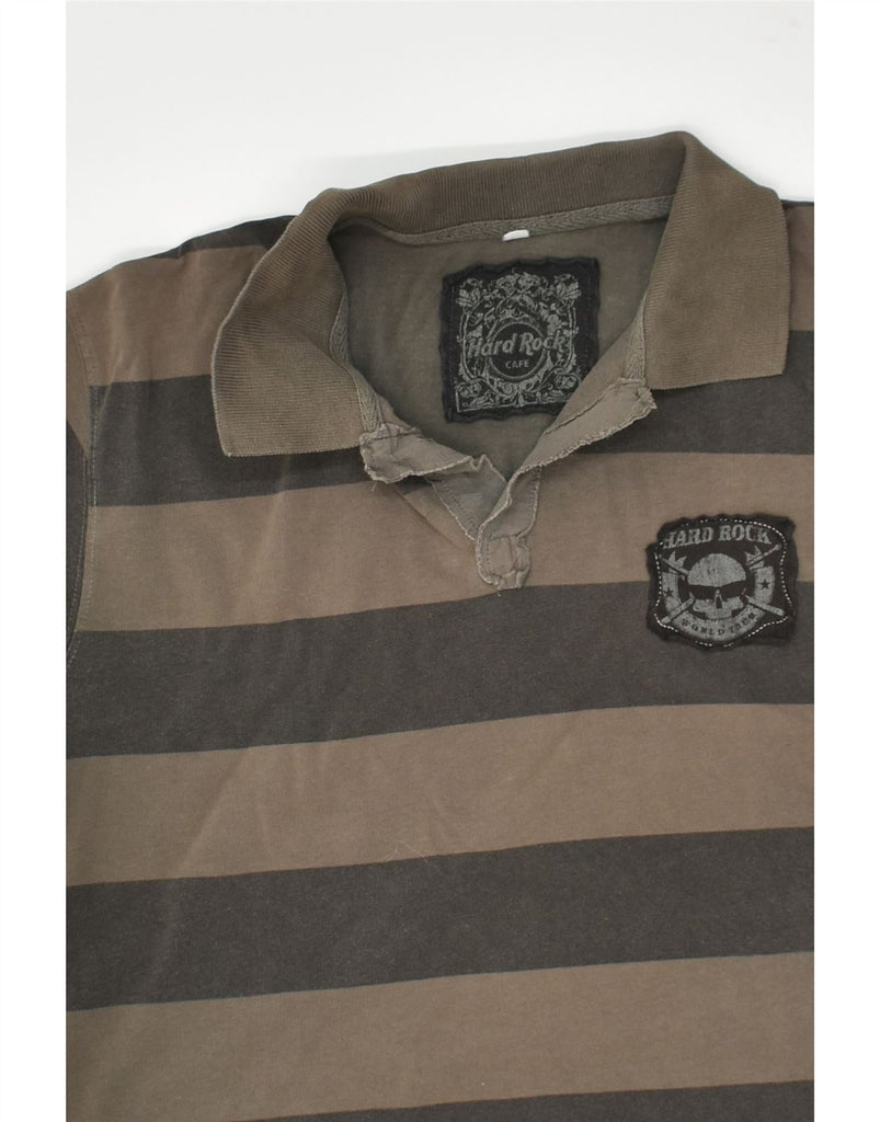 HARD ROCK CAFE Mens Polo Shirt Medium Brown Striped Cotton | Vintage Hard Rock Cafe | Thrift | Second-Hand Hard Rock Cafe | Used Clothing | Messina Hembry 