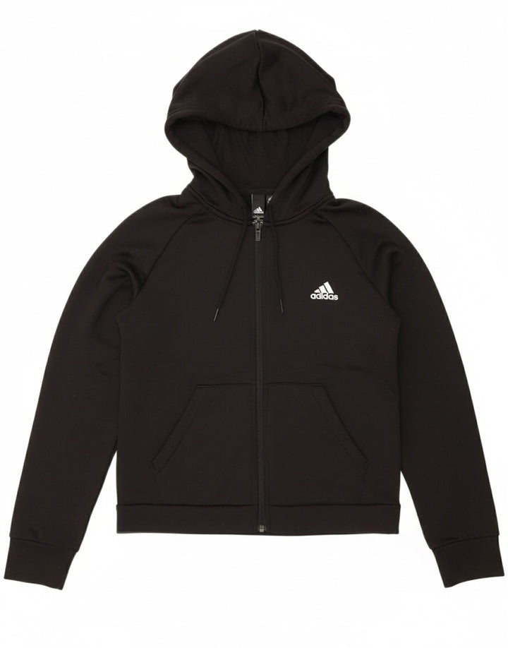 ADIDAS Womens Graphic Zip Hoodie Sweater UK 12/14 Medium Black Polyester