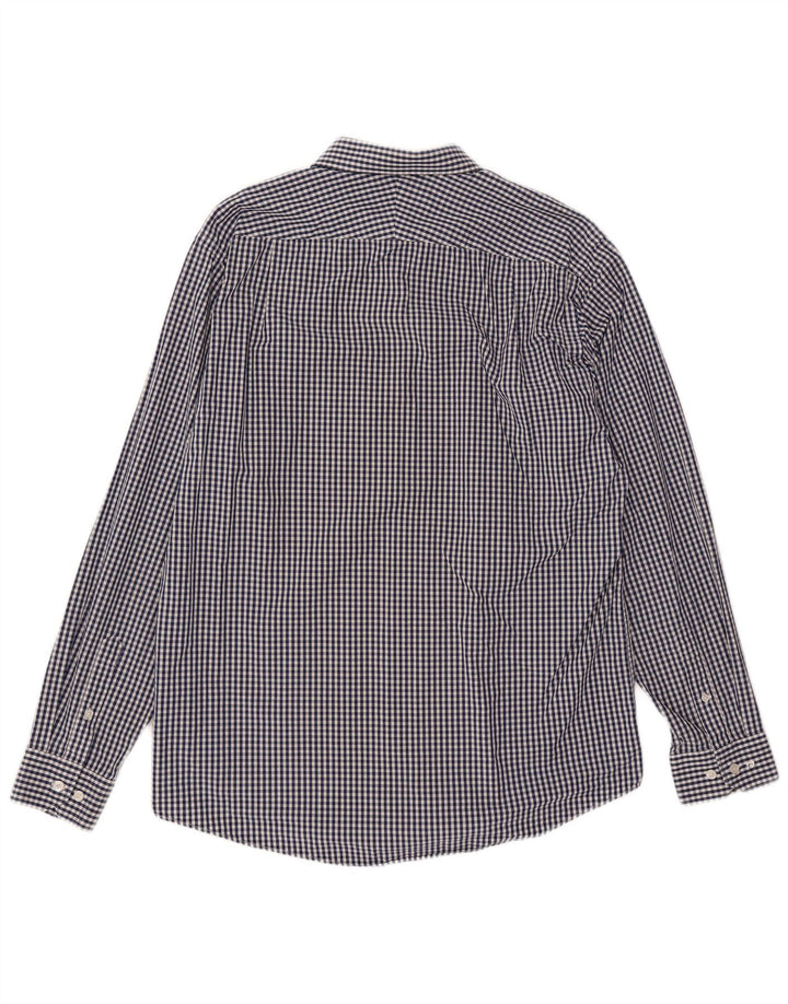Pierre Cardin Mens Shirt Size 16 1/2 Large Navy Blue Gingham Cotton