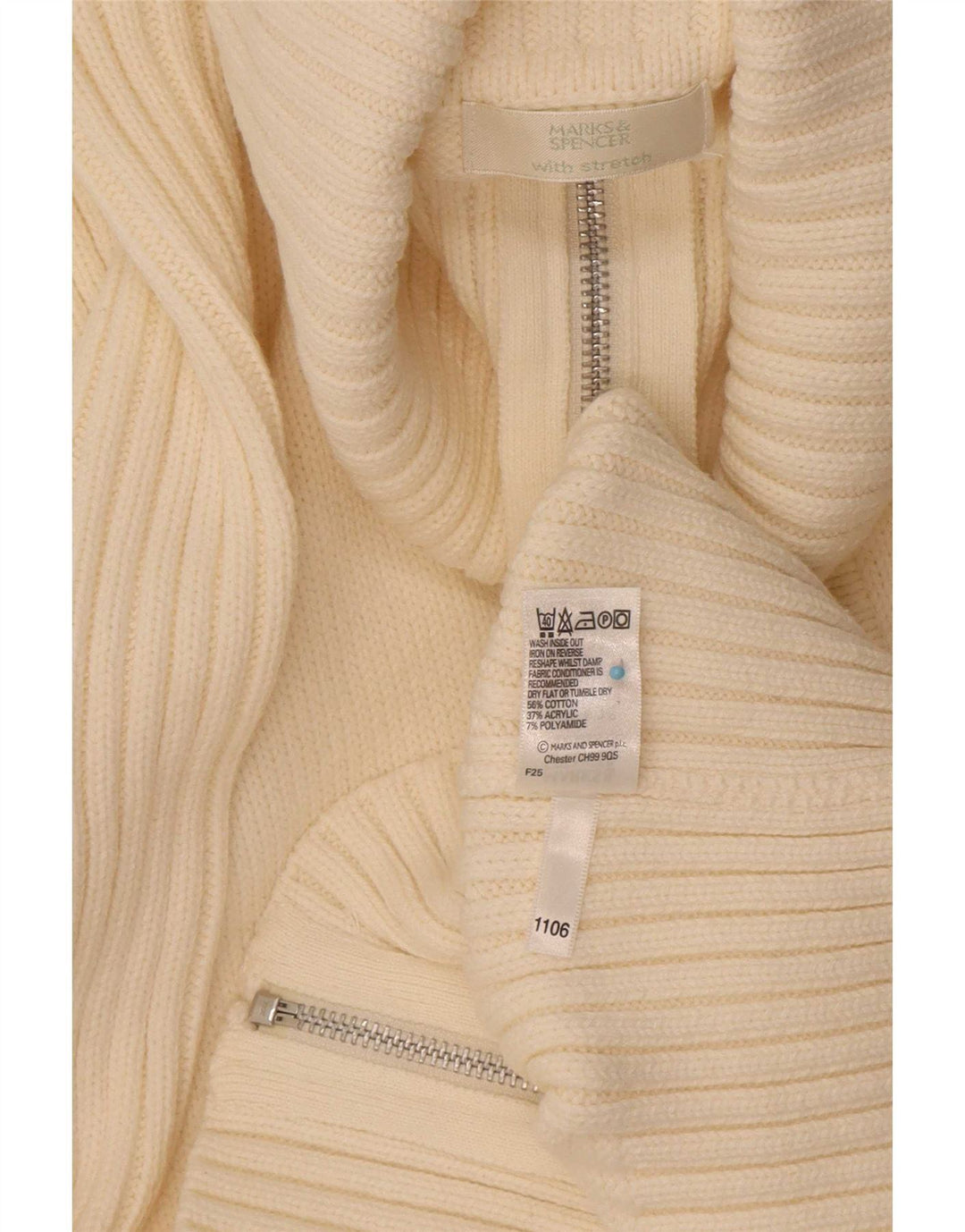 Marks & Spencer Womens Full Zip Cardigan Sweater UK 16 Large Off White