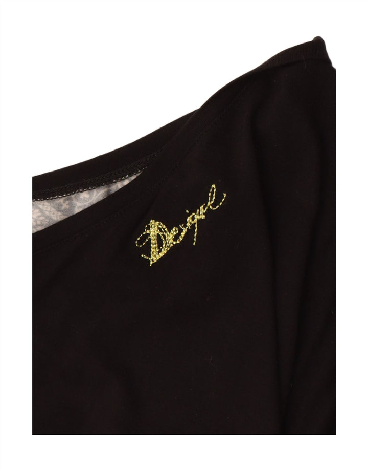 DESIGUAL Womens Graphic T-Shirt Top UK 14 Medium Black Floral