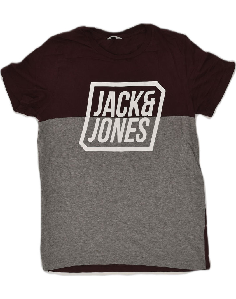 JACK & JONES Mens Graphic T-Shirt Top Small Burgundy Colourblock Cotton | Vintage Jack & Jones | Thrift | Second-Hand Jack & Jones | Used Clothing | Messina Hembry 