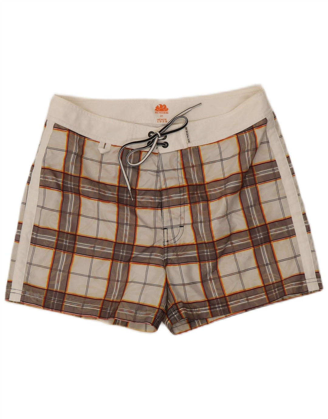 Sundek Mens Swimming Shorts Medium  White Check Polyester