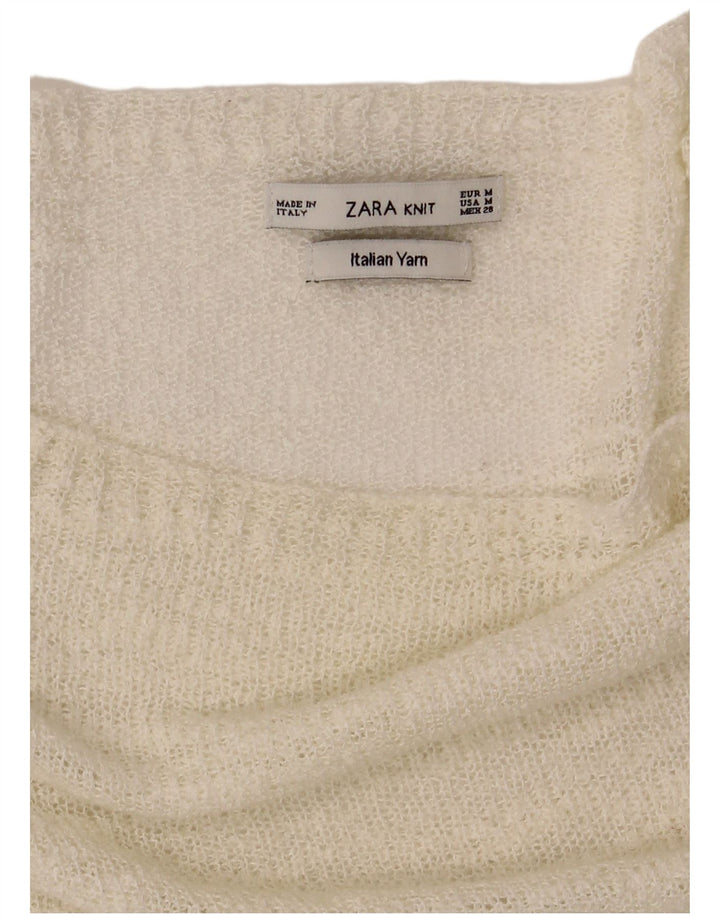 Zara Womens See Through Boat Neck Jumper Sweater UK 14 Medium Off White