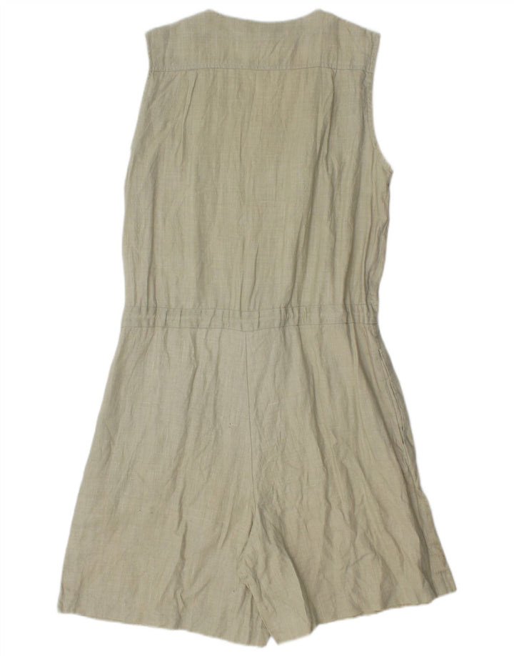 Vintage Womens Sleeveless Playsuit UK 12 Medium  Khaki Linen