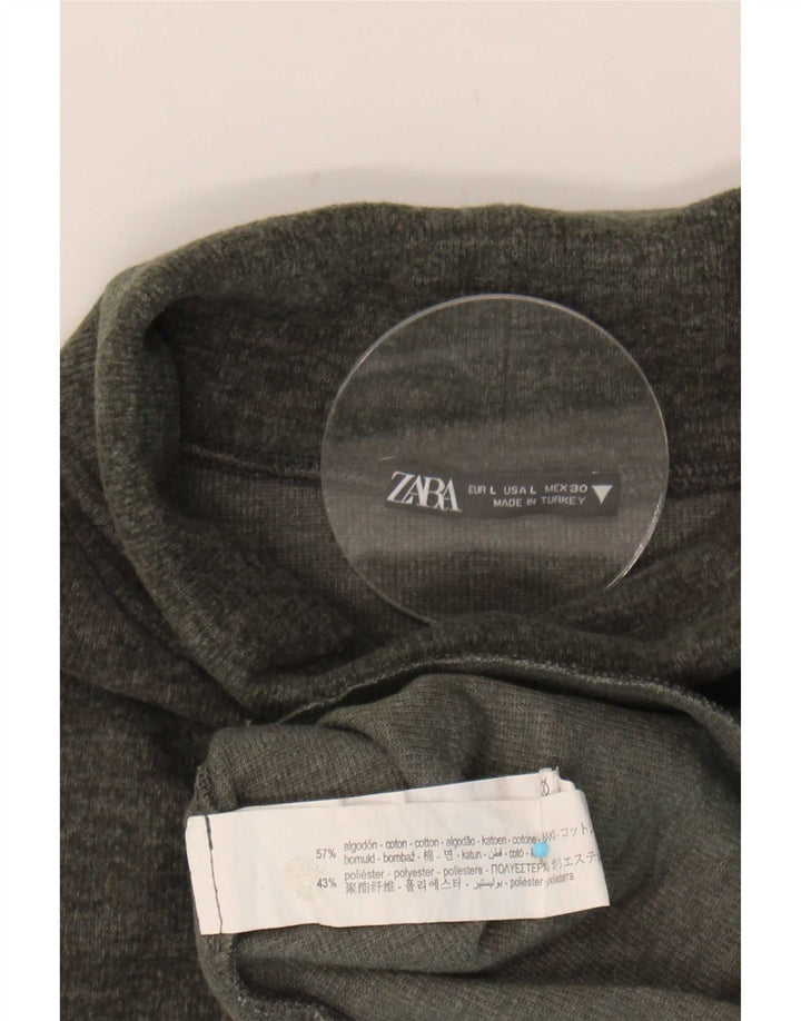 Zara Womens Vest Top UK 14 Large Khaki Cotton