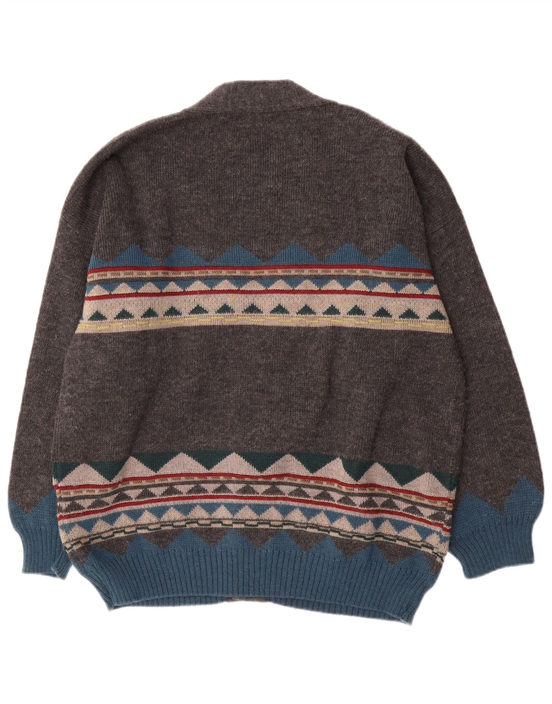 Vintage Mens Cardigan Sweater XL Grey Geometric