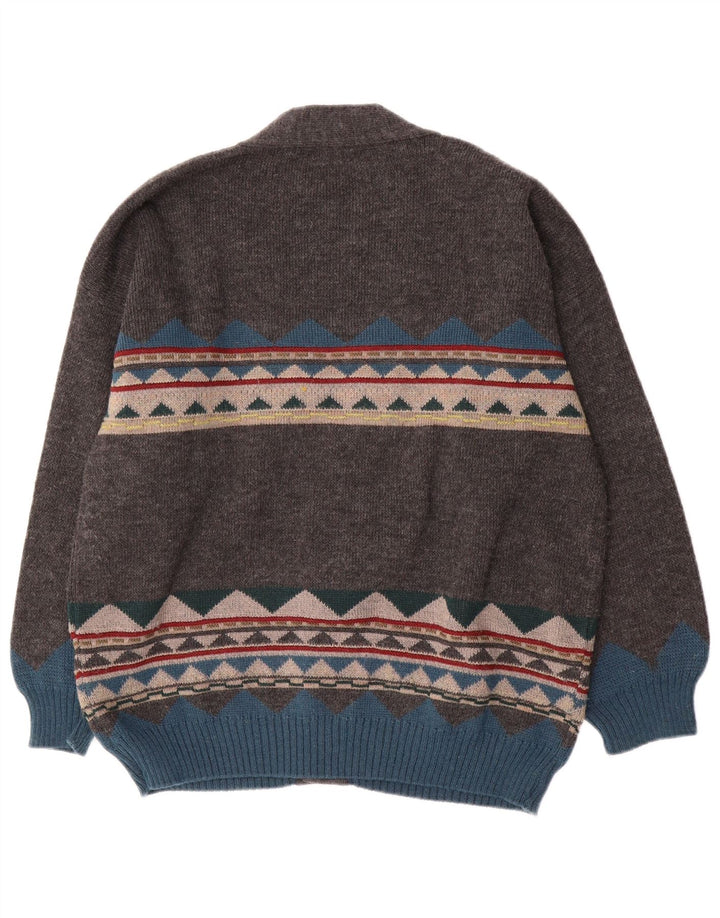 Vintage Mens Cardigan Sweater XL Grey Geometric