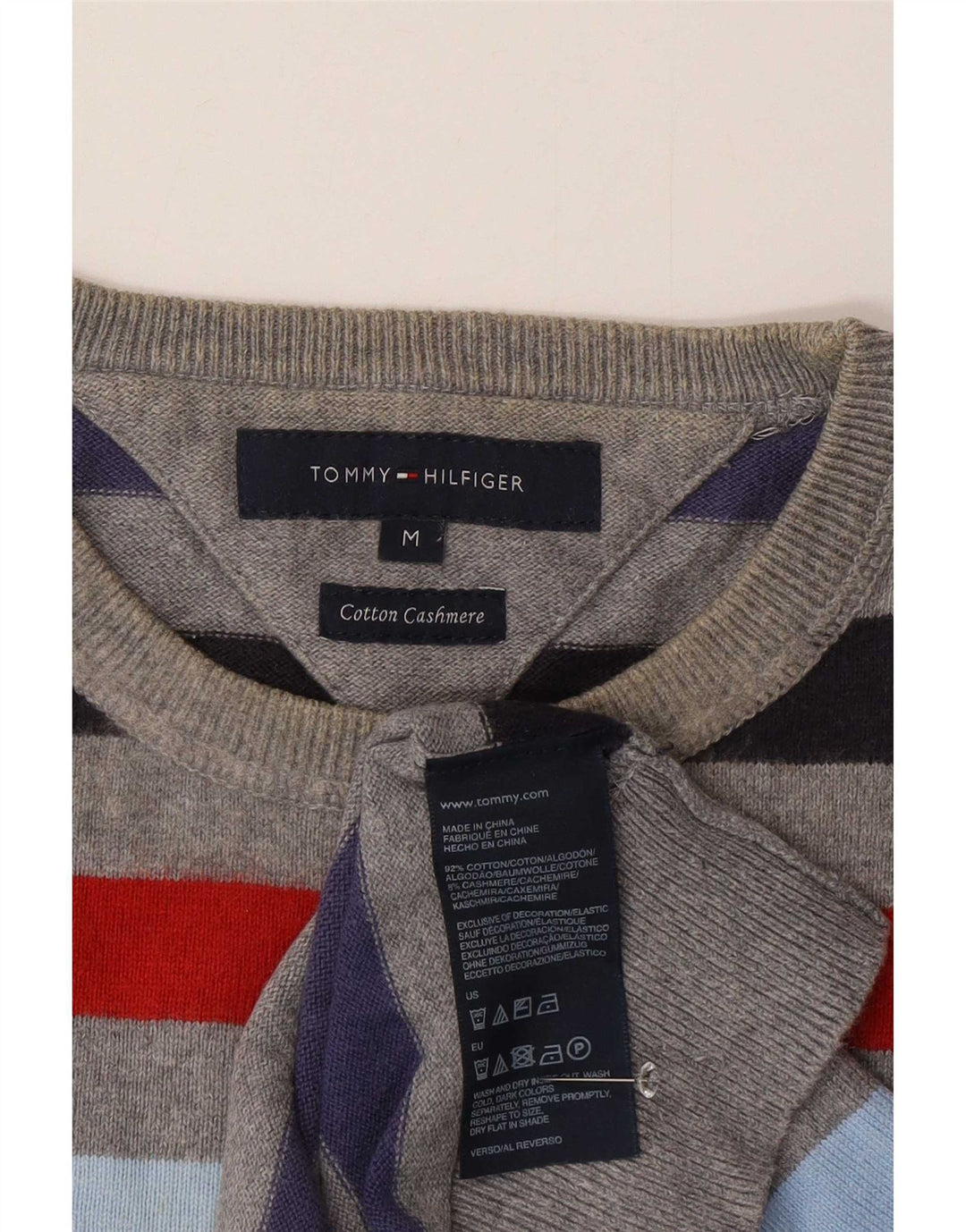 Tommy Hilfiger Mens Crew Neck Jumper Sweater Medium Multicoloured Striped