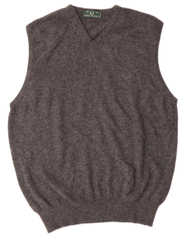 Fred Perry Mens Vest Tank Top Medium Grey Wool