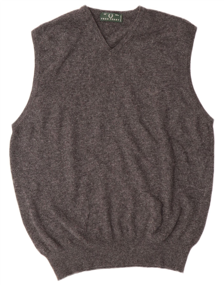 Fred Perry Mens Vest Tank Top Medium Grey Wool
