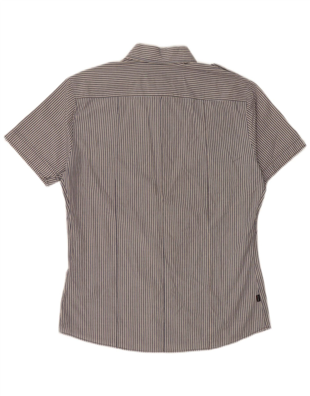 BLAUER Mens Military Short Sleeve Shirt Large Blue Pinstripe Cotton