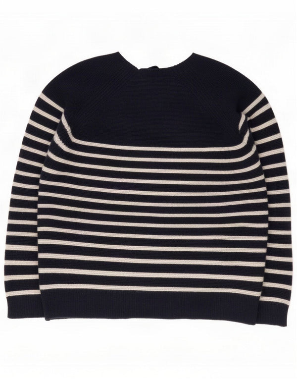 J. Crew Womens Crew Neck Jumper Sweater UK 14 Medium Navy Blue Striped Wool
