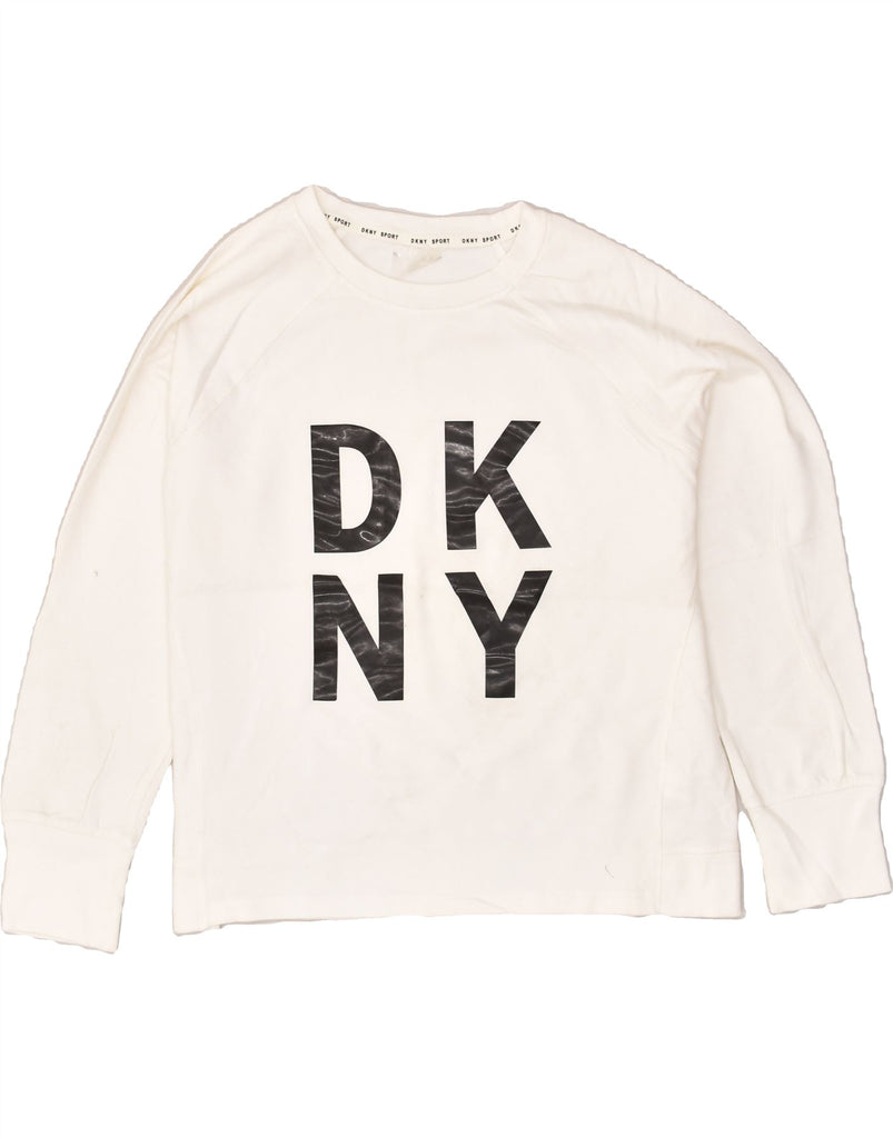 DKNY Womens Graphic Sweatshirt Jumper UK 18 XL White Cotton | Vintage Dkny | Thrift | Second-Hand Dkny | Used Clothing | Messina Hembry 