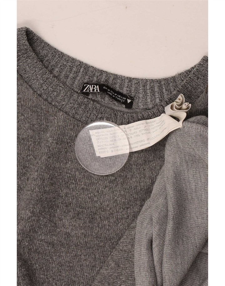 Zara Womens Crew Neck Jumper Sweater UK 14 Medium Grey Flecked Cotton
