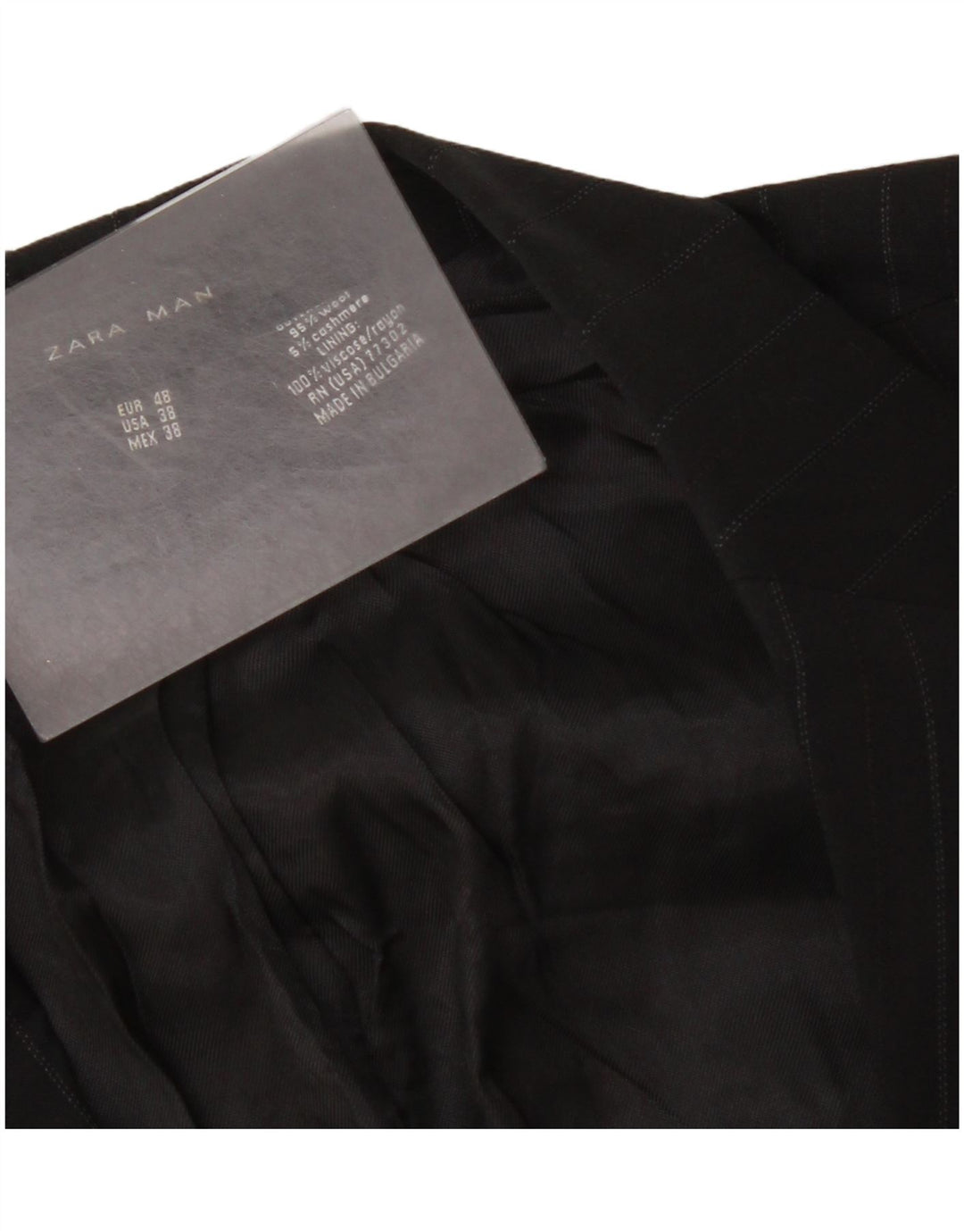 Zara Mens 2 Button Blazer Jacket EU 48 Medium Black Pinstripe Wool