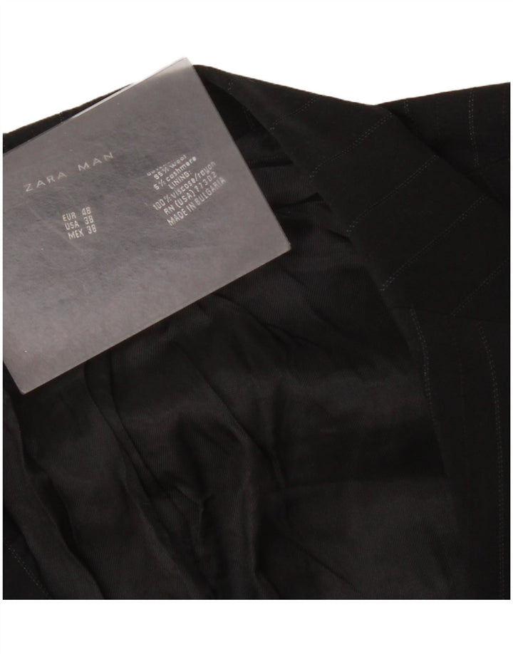 Zara Mens 2 Button Blazer Jacket EU 48 Medium Black Pinstripe Wool