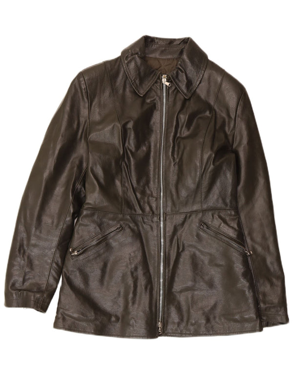 Vintage Womens Leather Jacket UK 10 Small Khaki