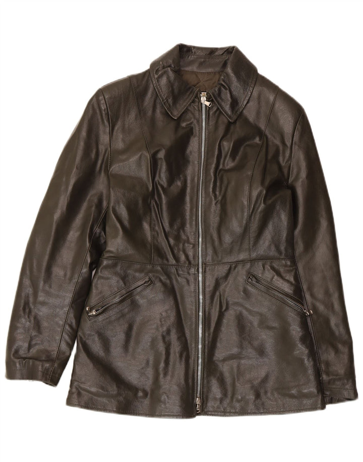 Vintage Womens Leather Jacket UK 10 Small Khaki