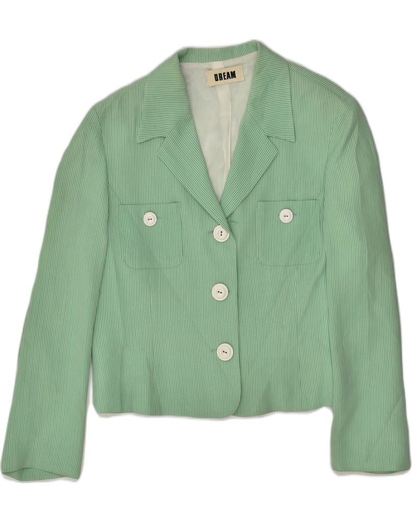 DREAM Womens 3 Button Blazer Jacket UK 14 Large Green Striped Acrylic | Vintage Dream | Thrift | Second-Hand Dream | Used Clothing | Messina Hembry 