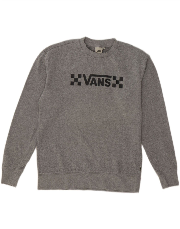 VANS Womens Graphic Oversized Sweatshirt Jumper UK 6 XS Grey Cotton Vintage Vans and Second-Hand Vans from Messina Hembry 