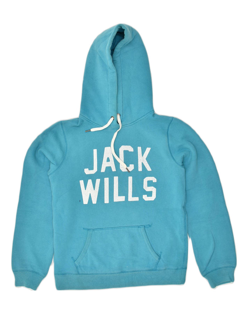 JACK WILLS Womens Graphic Hoodie Jumper UK 14 Large  Blue Cotton | Vintage Jack Wills | Thrift | Second-Hand Jack Wills | Used Clothing | Messina Hembry 