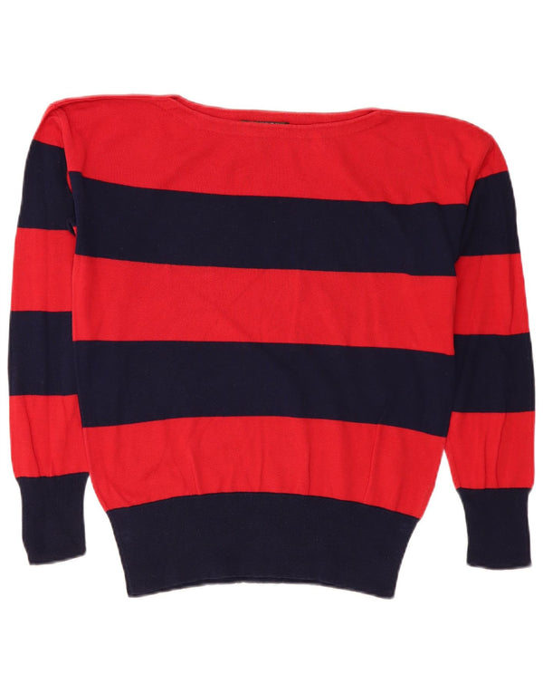Ralph Lauren Womens Boat Neck Jumper Sweater UK 14 Medium Navy Blue Striped