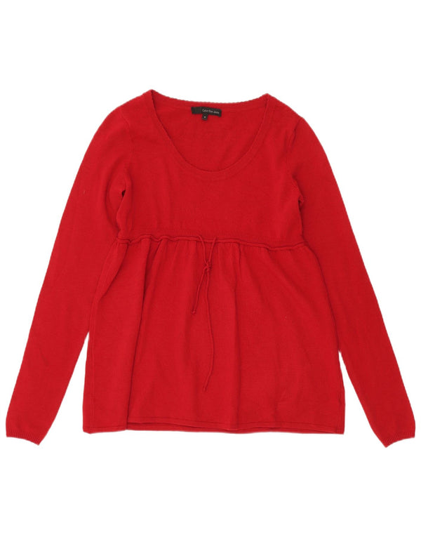 CALVIN KLEIN JEANS Womens Graphic Boat Neck Jumper Sweater UK 10 Small Red