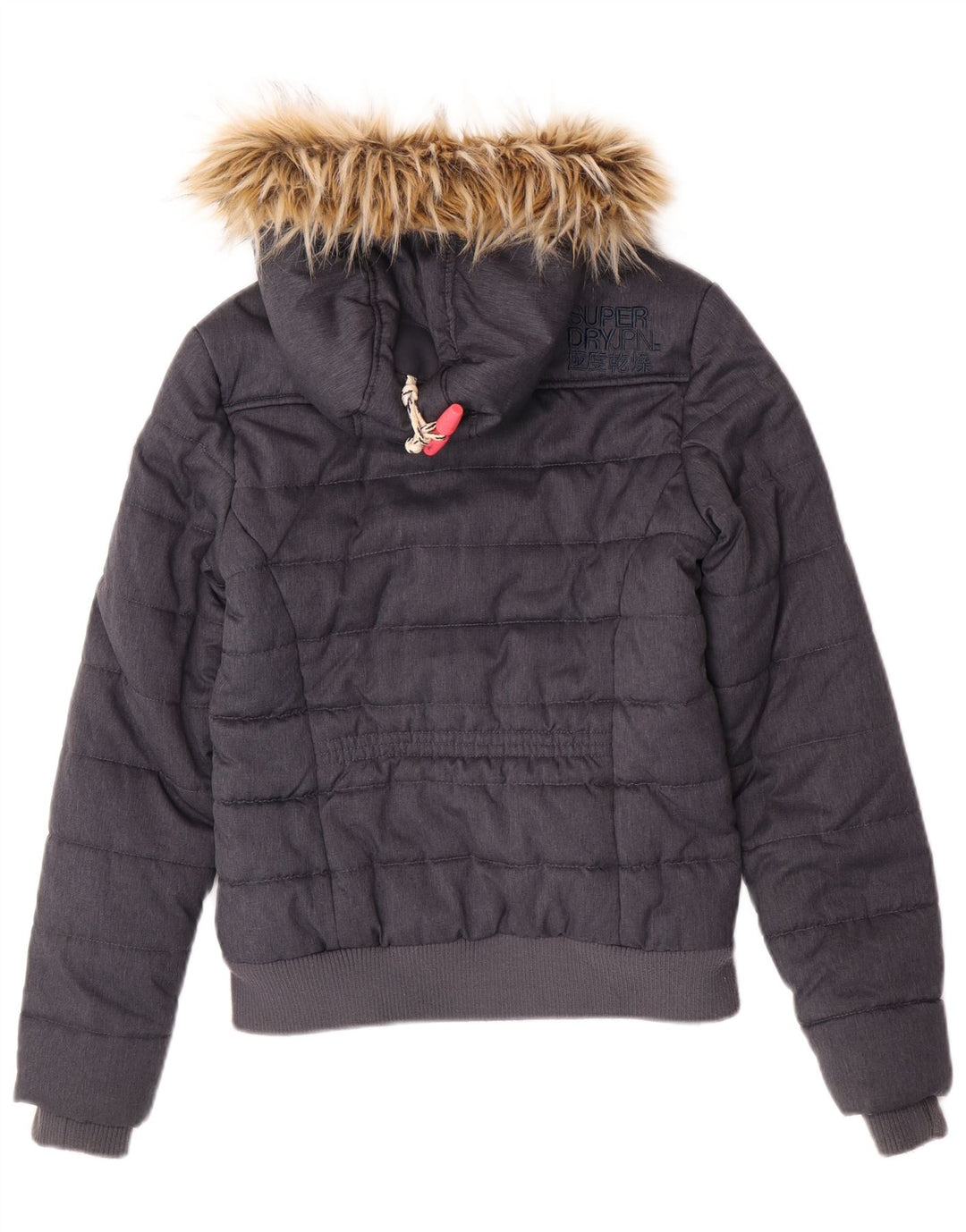 Superdry Womens Hooded Bomber Padded Jacket UK 8 Small Grey Polyester