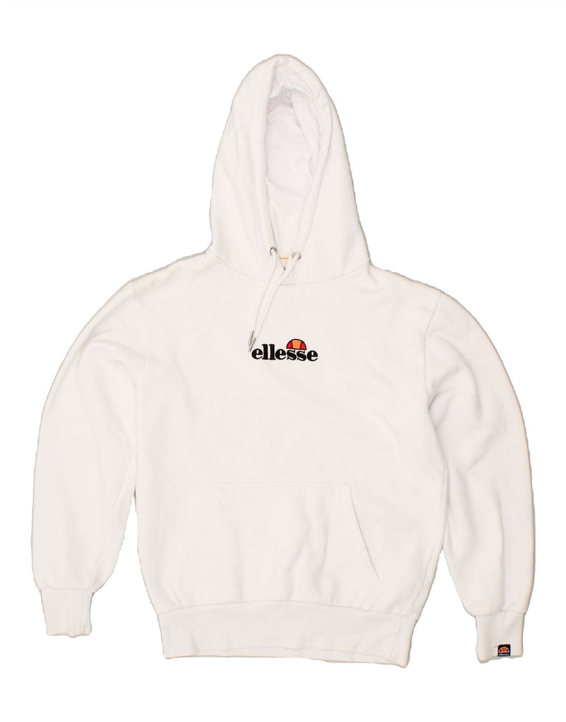 ELLESSE Womens Graphic Hoodie Jumper UK 10 Small White Cotton | Vintage Ellesse | Thrift | Second-Hand Ellesse | Used Clothing | Messina Hembry 