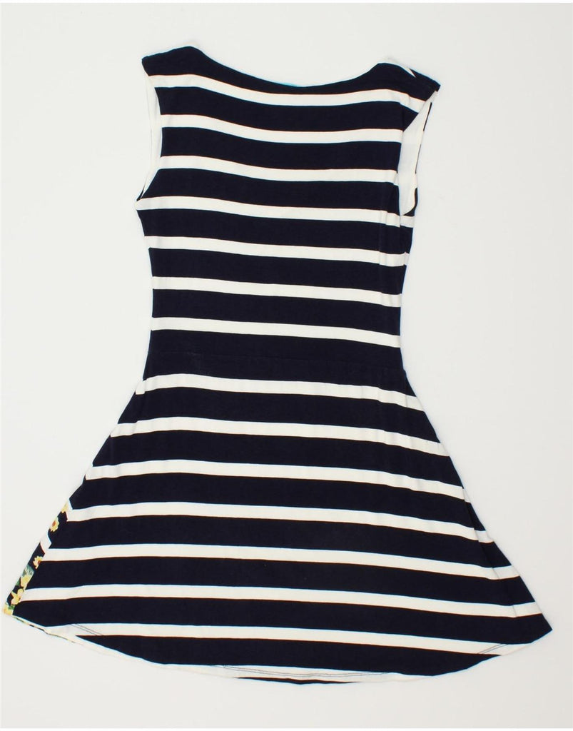 DESIGUAL Womens Sleeveless A-Line Dress UK 12 Medium Navy Blue Striped Vintage Desigual and Second-Hand Desigual from Messina Hembry 